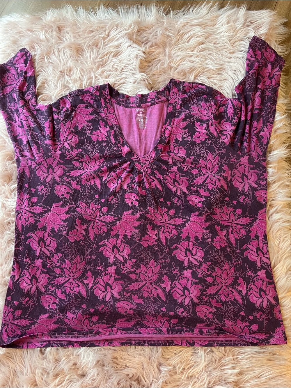 George Pink and Black Floral Short Sleeve V-Neck Top Plus Size